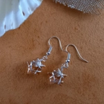 Wire Wrapped Star Earrings - Silver-Amber AB Wire Wrapped Star Earrings - Silver-Amber AB