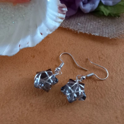 Wire Wrapped Star Earrings - Silver-Silver AB