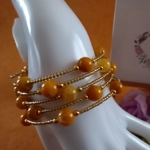 Zivia Memory Wire Bangle - Yellow Marble Agate Zivia Memory Wire Bangle - Yellow Marble Agate