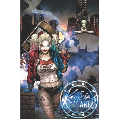 Harley & Joker w/Bat Signal 11x17 Print