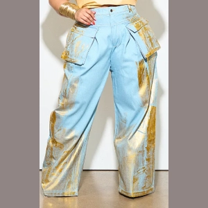 Metallic Cargo Jeans
