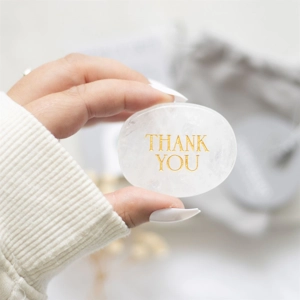 Clear Quartz Palm Stone - Thank You