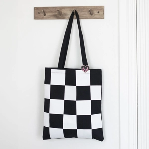 Checkerboard Tote Bag with Heart Pin