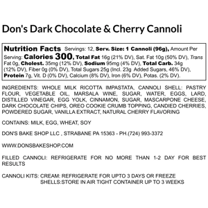 Don’s Homemade Cannoli (1 Dozen Filled & Boxed)