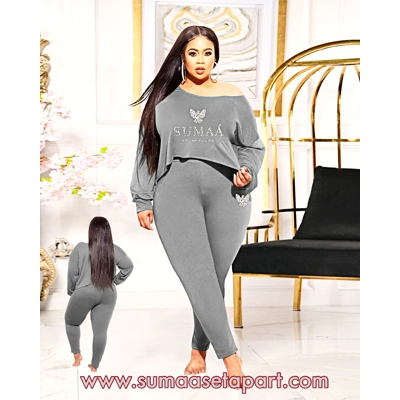 WOMENS Gray LONG SLEEVE 2pc FLOW SET