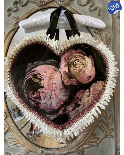 Handmade heart bag dark floral velvet