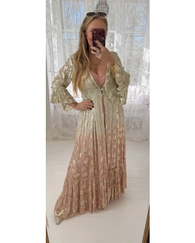 Rainbow peach & green kimono dress