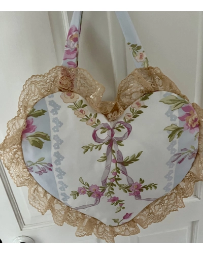 Handmade love heart bag with lace trim