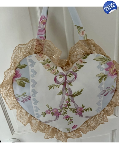 Handmade love heart bag with lace trim