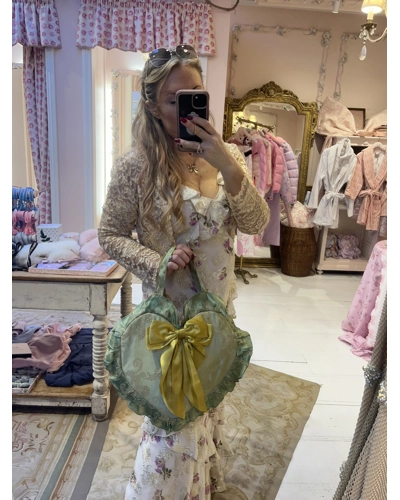 Green and gold bow love heart bag