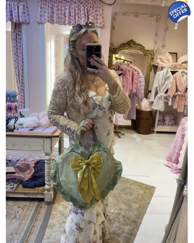 Green and gold bow love heart bag