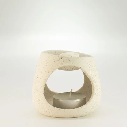 Ceramic Zen Oil Burner - Round Pebble - Speckled Off-White