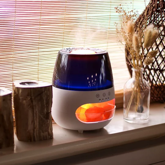 Salt Stone Flame Effect Aroma Diffuser - White USB - Colour Change and Timer