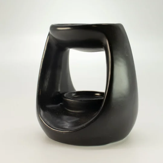 Ceramic Zen Oil Burner - Large Oval Pebble - Matt Black