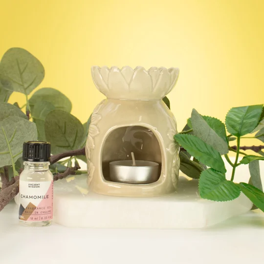 Ceramic Sunflower Oil Burner - Pastel Beige