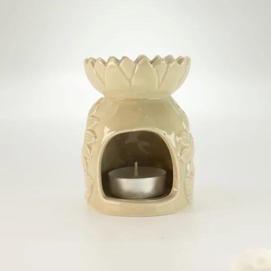 Ceramic Sunflower Oil Burner - Pastel Beige