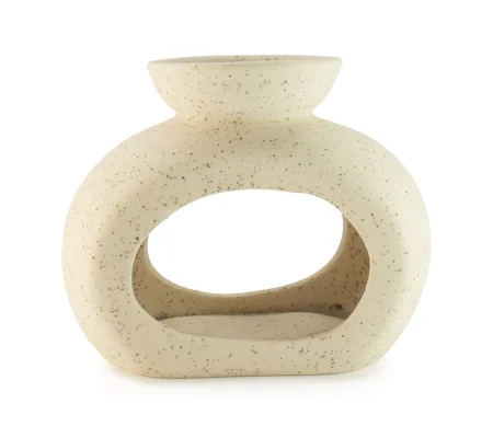 Ceramic Zen Oil Burner - Oval Pebble - Speckled Off-White