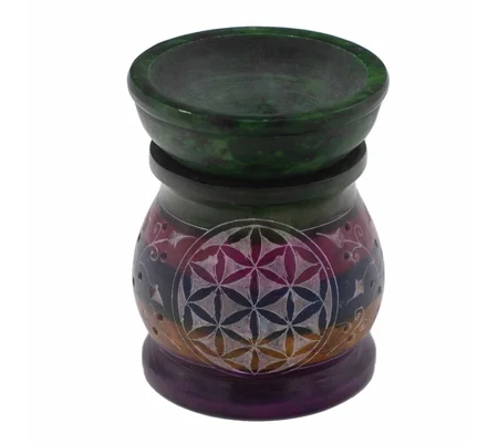 Soapstone Oil Burner 10cm - Flower of Life - Five Colours