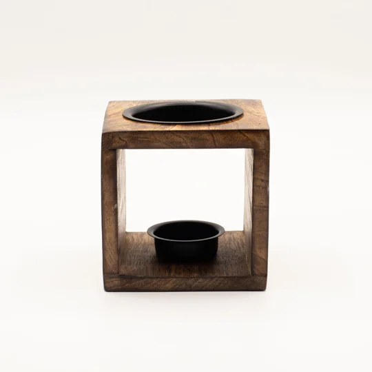 Square Mango Wood Oil Burner - Hamsa