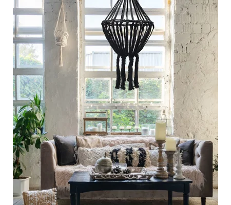 Macrame Large Drop Chandelier - Black