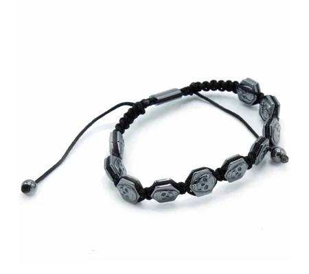 Magnetic Hematite Shamballa Bracelet - Hexagon Skulls