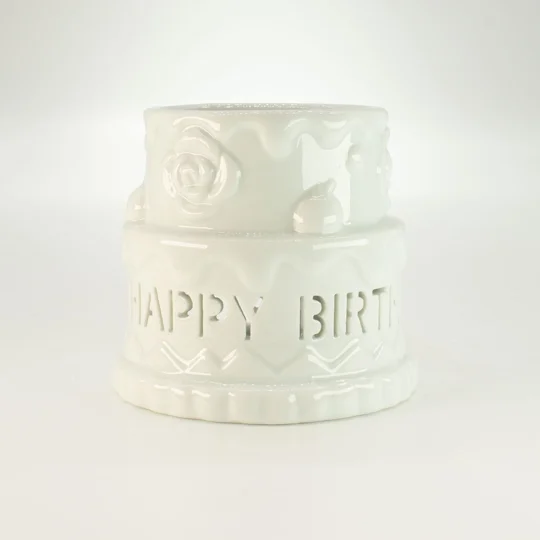 Ceramic Cake Oil Burner - HAPPY BIRTHDAY - White
