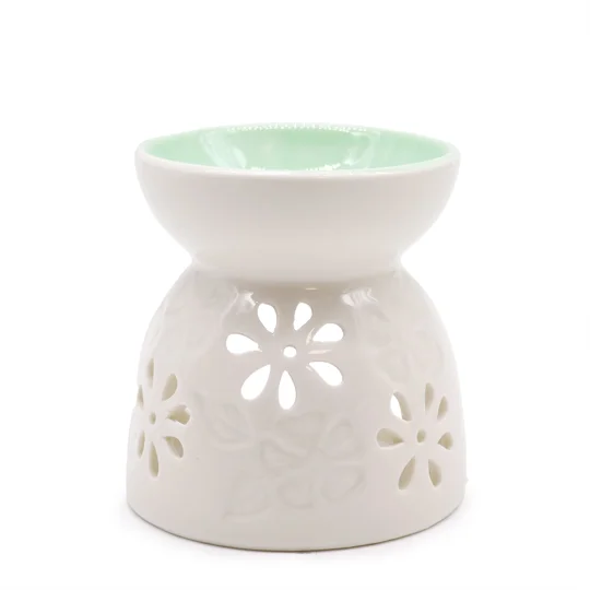 Classic White Oil Burner - Floral with Teal Well