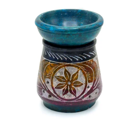 Small Coloured Soapstone Oil Burner 8cm - Flower