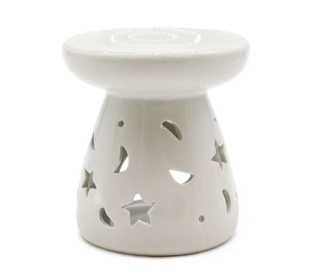Lrg Classic White Oil Burner - Moon & Star