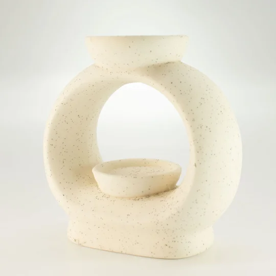 Ceramic Zen Oil Burner - Large Oval Pebble - Speckled Off-White