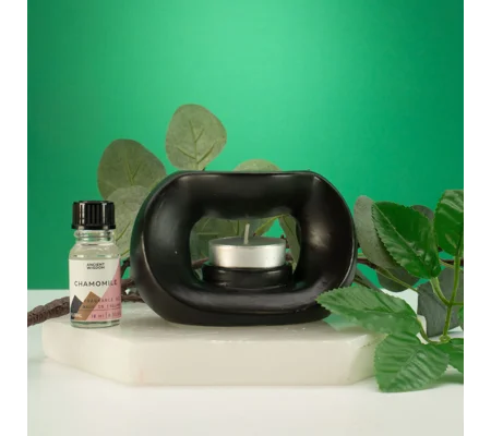 Ceramic Zen Oil Burner - Oval Pebble - Matt Black