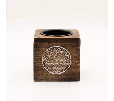 Square Mango Wood Oil Burner - Flower of Life