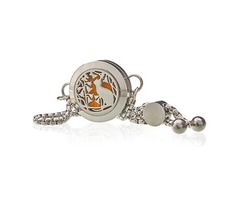 Aromatherapy Jewellery Chain Bracelet - Cat & Flowers - 20mm