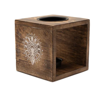 Large Square Mango Wood Oil Burner - Moon Goddess
