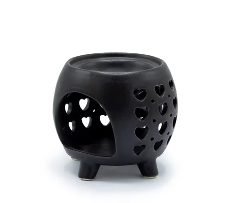 Squat Pot Oil Burner Multi Hearts - Matt Black