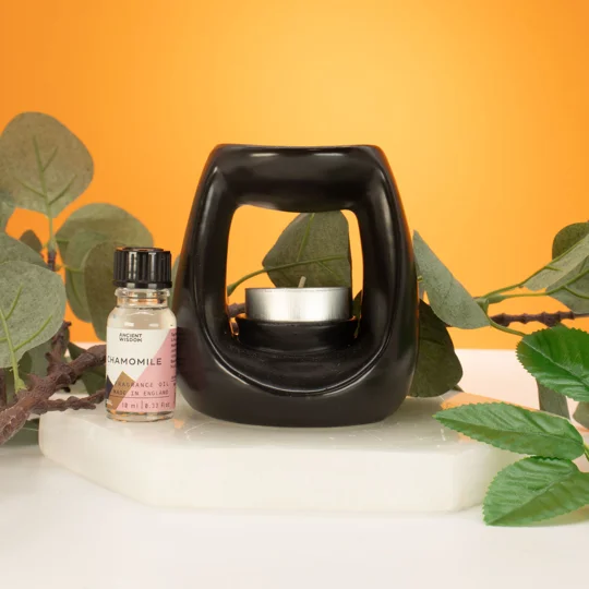 Ceramic Zen Oil Burner - Large Oval Pebble - Matt Black