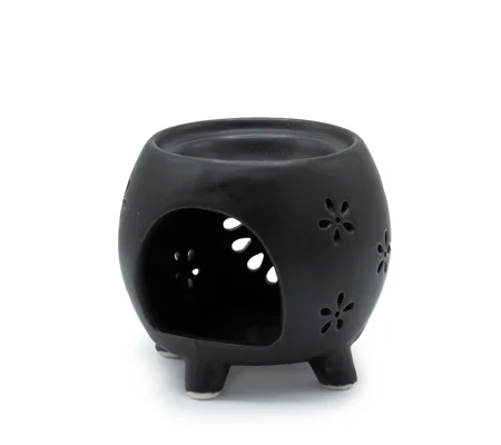 Squat Pot Oil Burner Flower Burst - Matt Black