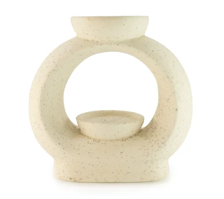 Ceramic Zen Oil Burner - Large Oval Pebble - Speckled Off-White