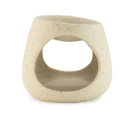 Ceramic Zen Oil Burner - Round Pebble - Speckled Off-White