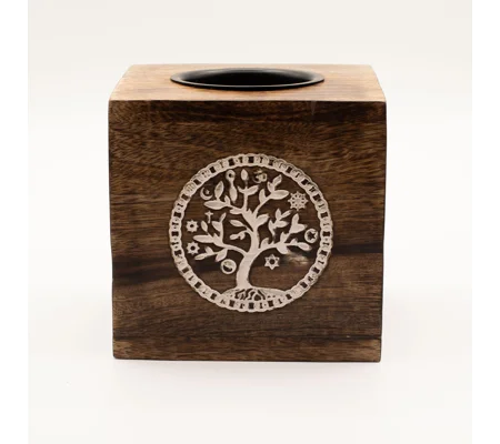 Large Square Mango Wood Oil Burner - Tree of Life
