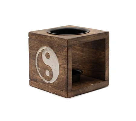 Square Mango Wood Oil Burner - Yin Yang