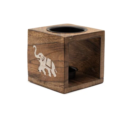 Square Mango Wood Oil Burner - Elephant