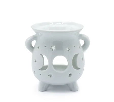 Cauldron Oil Burner - Moon Phase - White