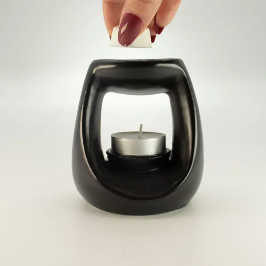 Ceramic Zen Oil Burner - Large Oval Pebble - Matt Black