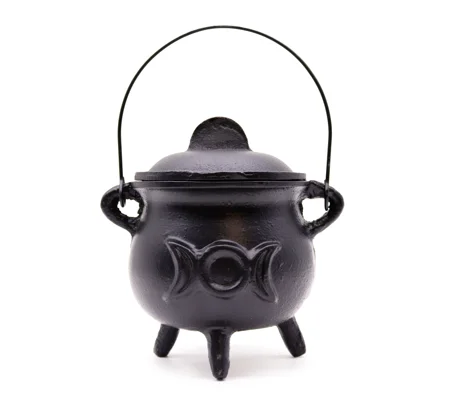 Lrg Cast Iron Cauldron with Triple Moon 12x15cm