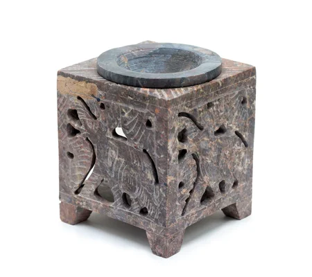 Square Soapstone Oil Burner 10x7.5cm - Elephant