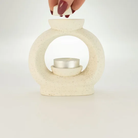 Ceramic Zen Oil Burner - Large Oval Pebble - Speckled Off-White