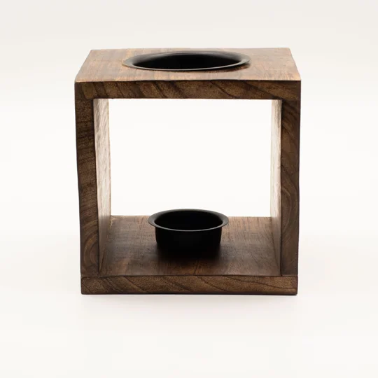 Large Square Mango Wood Oil Burner- Buddha Face