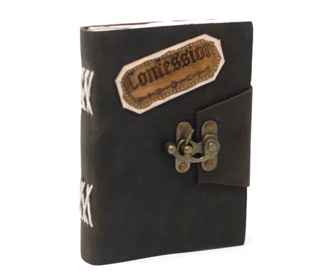 Leather Black Confessions with Lock Notebook (7x5")