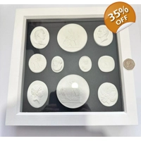 2 Framed Grand Tour Reproduction Intaglios Medallions Coins Classic Cameos